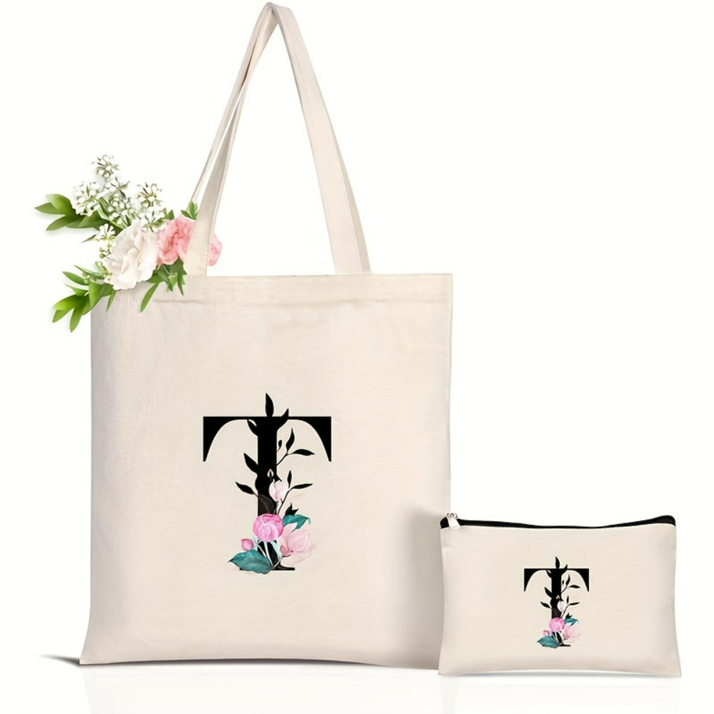 Elegante floral alfabeto sacol - Tote Bag Canvas Print avaliação e preço